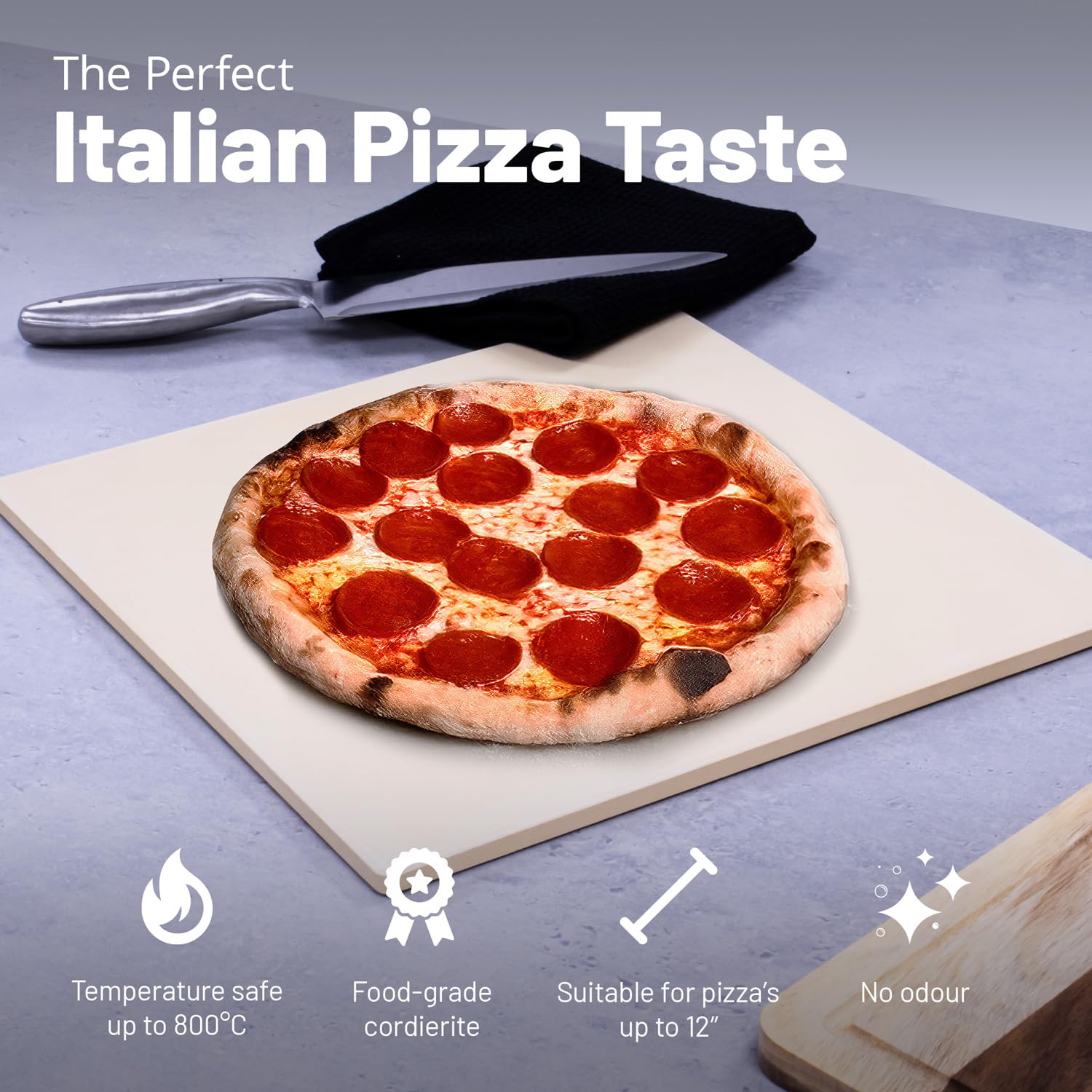 Piedra para pizza de 33 x 33 cm para horno y barbacoa, piedra cuadrada de cordierita con 1,5 cm de grosor, temperatura máxima de 800 °C, ideal para pizza crujiente, pan, galletas y más, para
