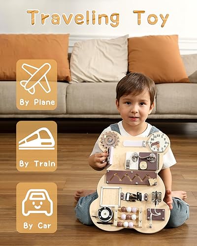 Miniatura 5 de Keeygo Montessori Bear - Tabla de actividades sensoriales para habilidades motoras finas, juguete de viaje en avión, tren y automóvil para el