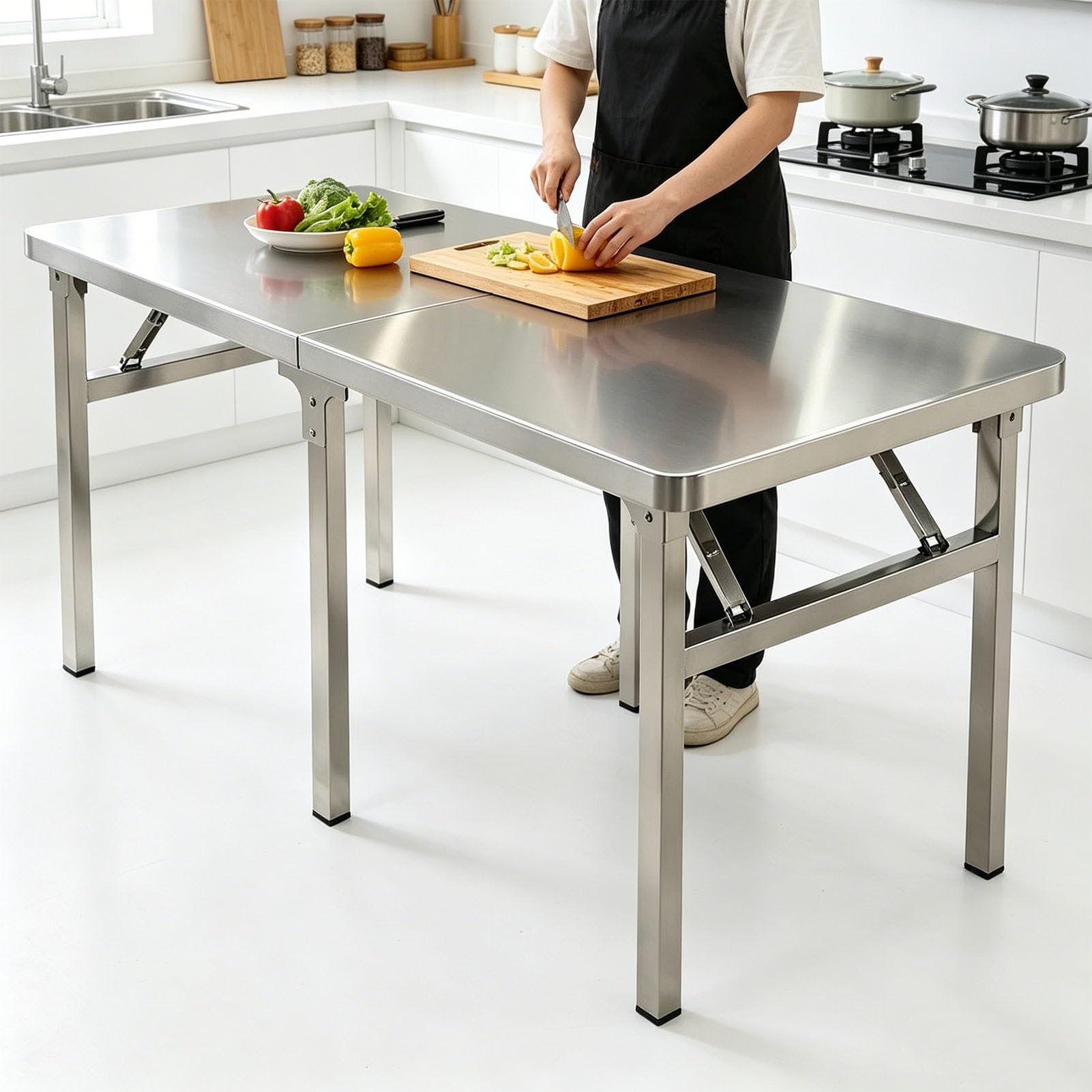 Tavolo in acciaio inox per preparazione e lavoro, banco da lavoro certificato NSF per la preparazione degli alimenti, tavolo da lavoro commerciale per ristoranti, hotel, garage