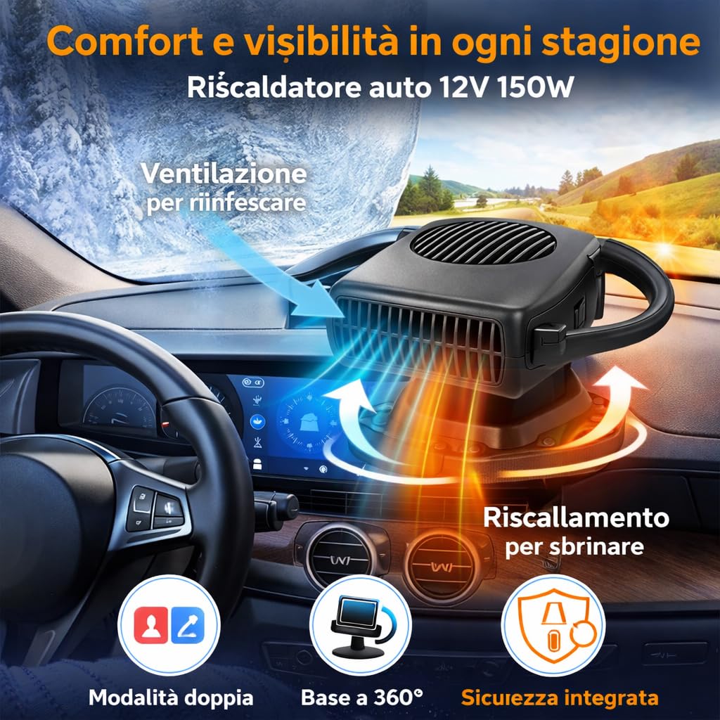 Riscaldatore per Auto 12V 150W 360° Breezy
