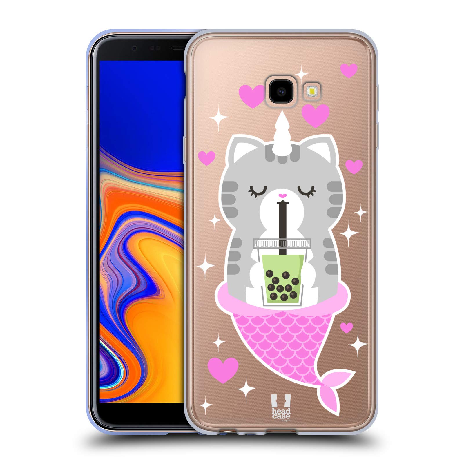 Head Case Designs Mermaid Cat Unicorn Bubble Tea Soft Gel Case for Samsung Galaxy J4 Plus (2018)