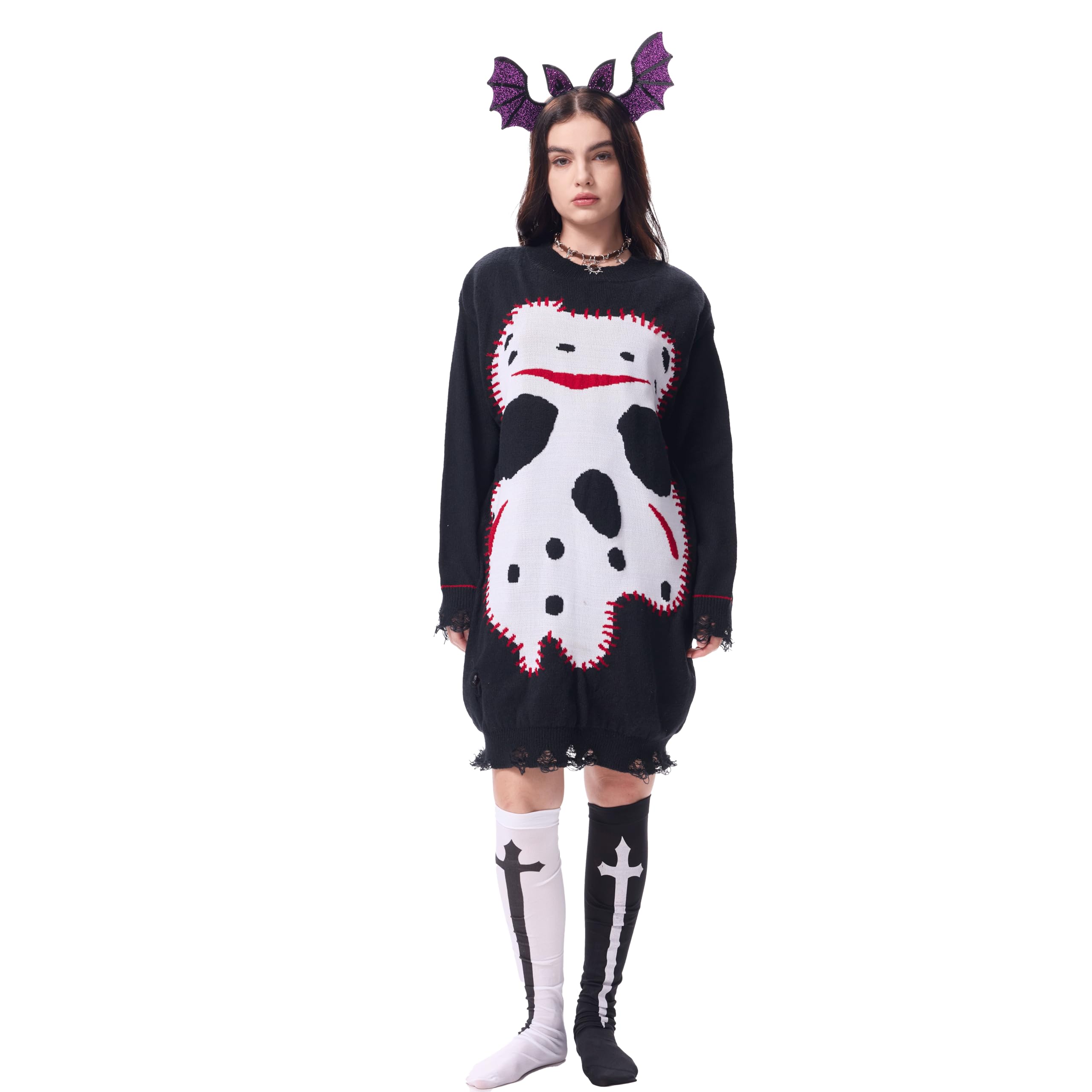 AENEY Jason Sweater Dress Women, Mrs Freddy Halloween Costume With Gothic Knee Socks, Horror Movie Cosplay Outfits (L/XL)
