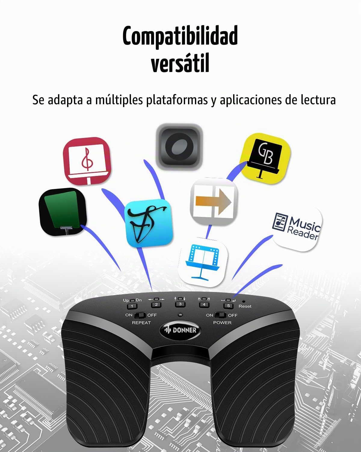 Donner Wireless Page Turner Pedal, pedal recargable para pasar páginas de música para tabletas y teléfonos, color negro