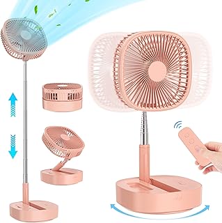 Foldable Oscillating Fan Portable Pedestal Fan, 7200mAh USB Rechargeable Battery Telescopic Adjustable Height Fan with Remote Control 4 Speeds Table Fan for Home Office Camping Travel