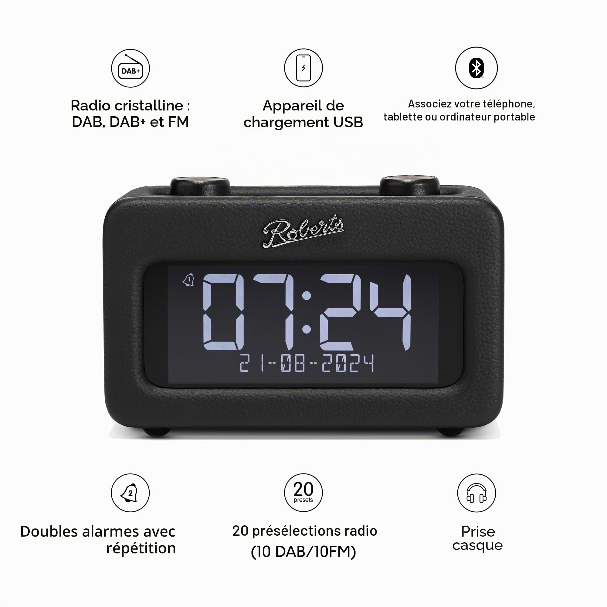 Roberts Revival Rest Radio numérique Dab avec Bluetooth, Noir