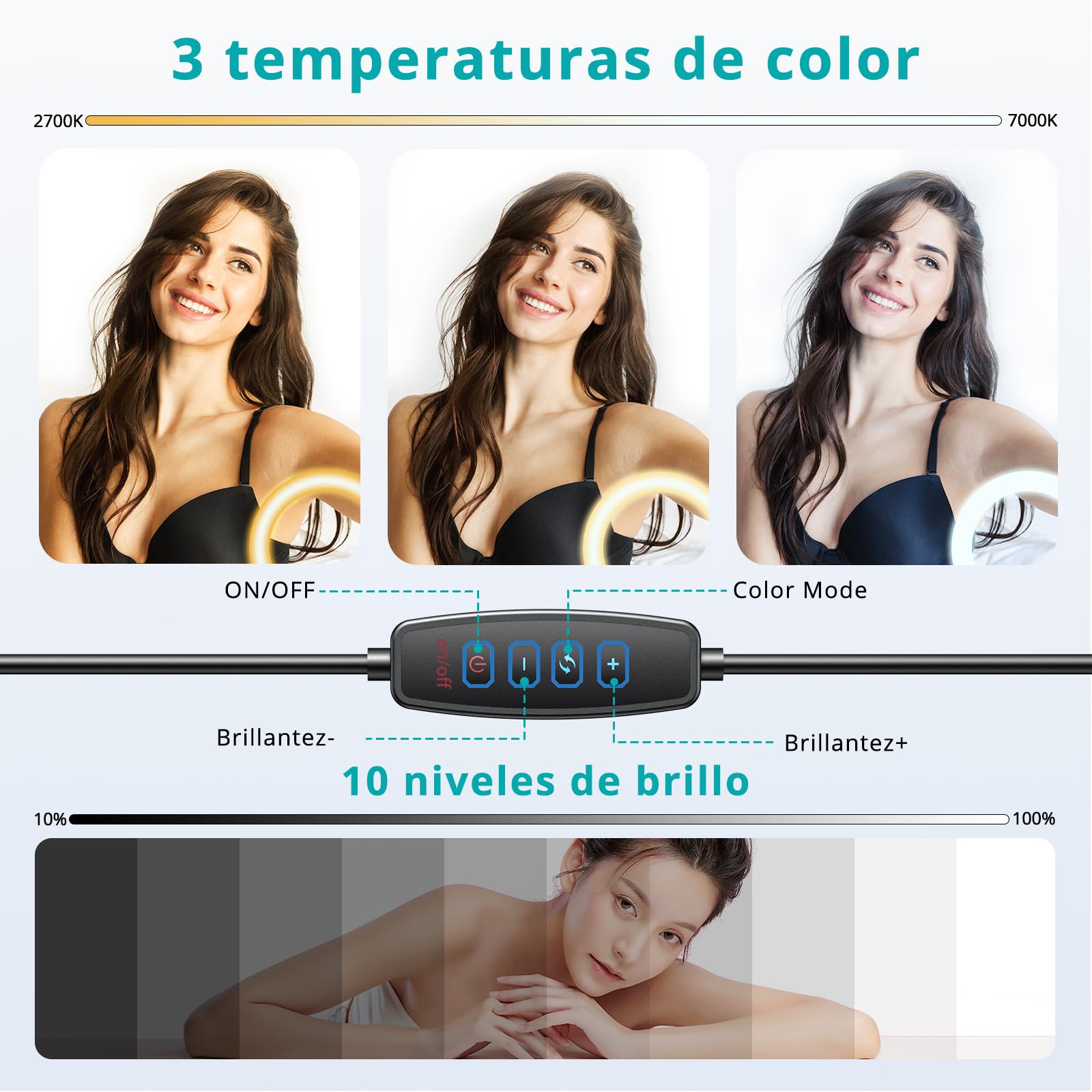 Aro de Luz ATUMTEK de 5 Pulgadas con Trípode y Clip para Laptop, Luz LED Regulable con 3 Temperaturas de Color y 10 Niveles de Brillo, Ideal para Videollamadas, Vlogging y Fotografía en Streaming