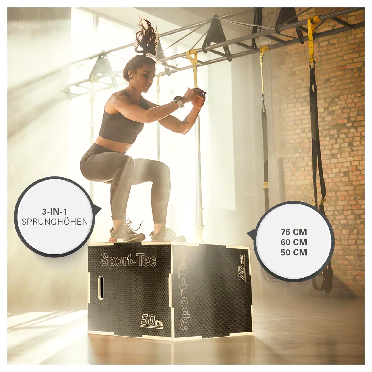 Sport-Tec Sprungtrainer 3-in-1 Plyo Box aus Holz, 75x60x50 cm