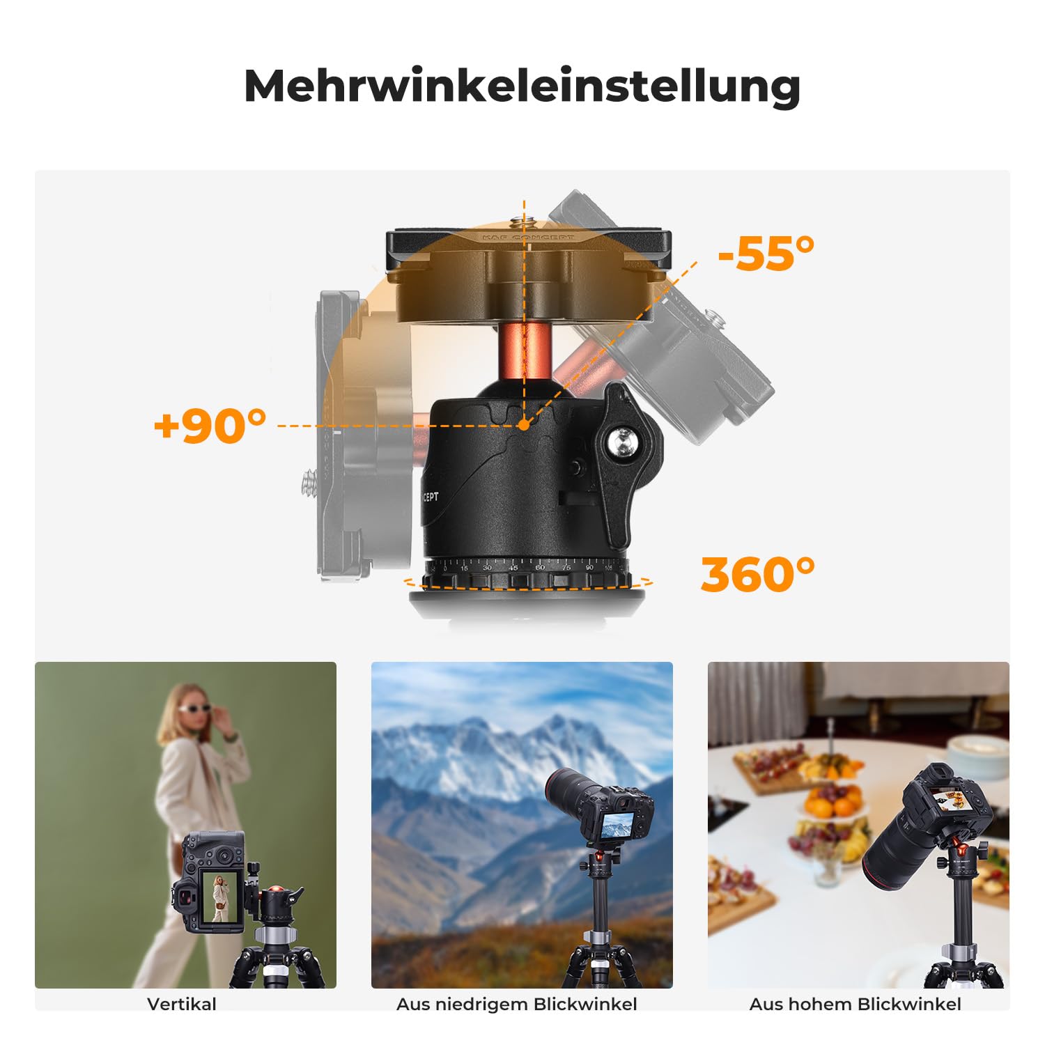 K&F Concept Kugelkopf Stativkopf, Kamera Kugelkopf mit 1/4 Zoll Schnellwechselplatte und Wasserwaagee, 10 kg Tragkraft, für Stativ, Einbeinstativ, Kamera Slider, Spiegelreflexkamera