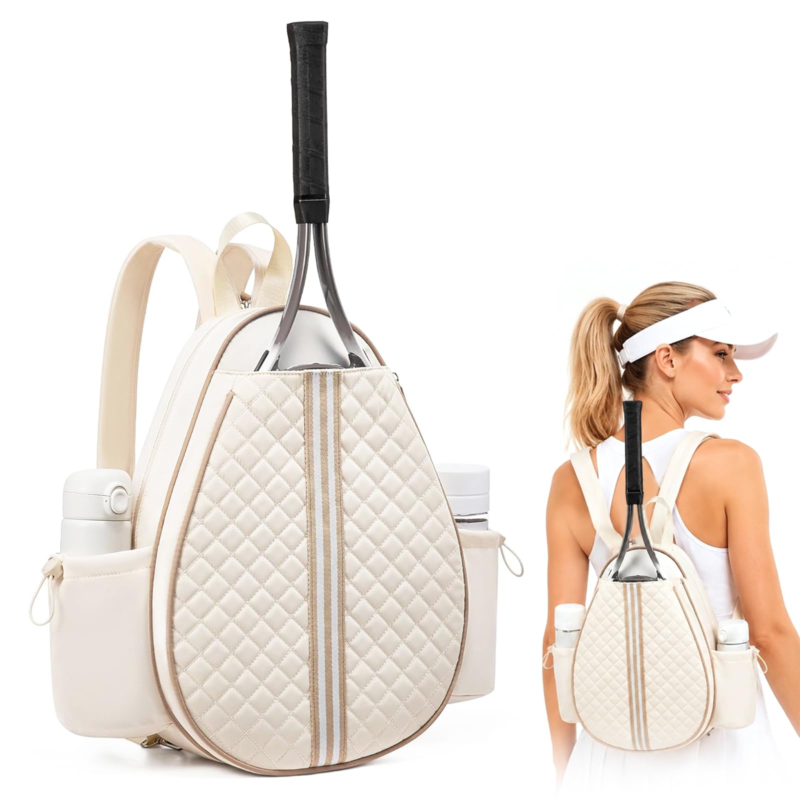 Mochila de tenis, bolsa de tenis para mujer y hombre, para 2 raquetas de tenis, resistente al agua, mochila con varios compartimentos, gancho para valla, mochila deportiva para tenis