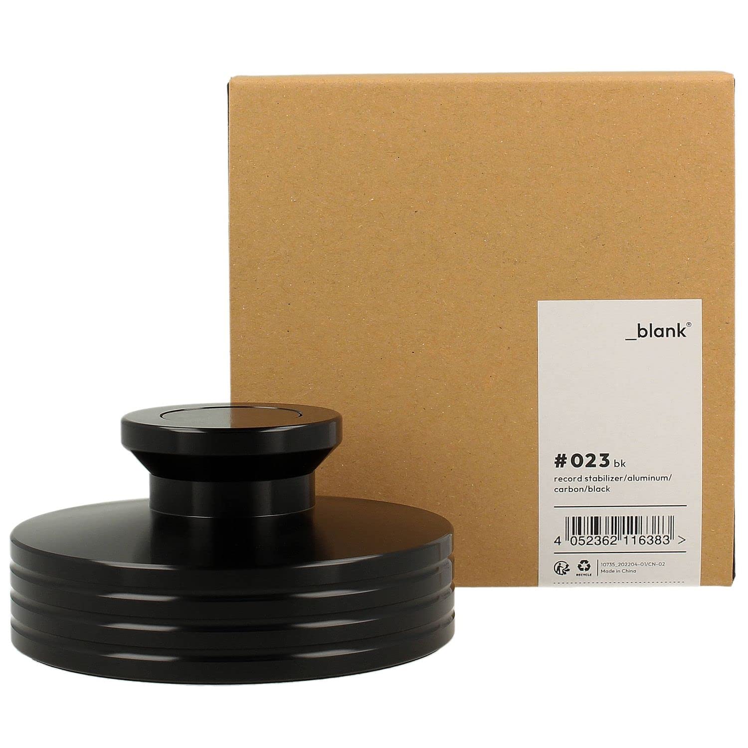 _blank #023bk | Stabilizzatore per Giradischi | Superficie di Supporto in Fibra di Carbonio e Inserto per Impugnatura | Peso del Disco | Alluminio | Nero | Peso del Supporto 335g