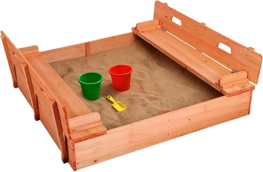 Wooden Sandbox with Lid,Outdoor Sand Box with Cover for Kids,Large Sand Pit with Foldable Bench Seats,Bottom Liner Included