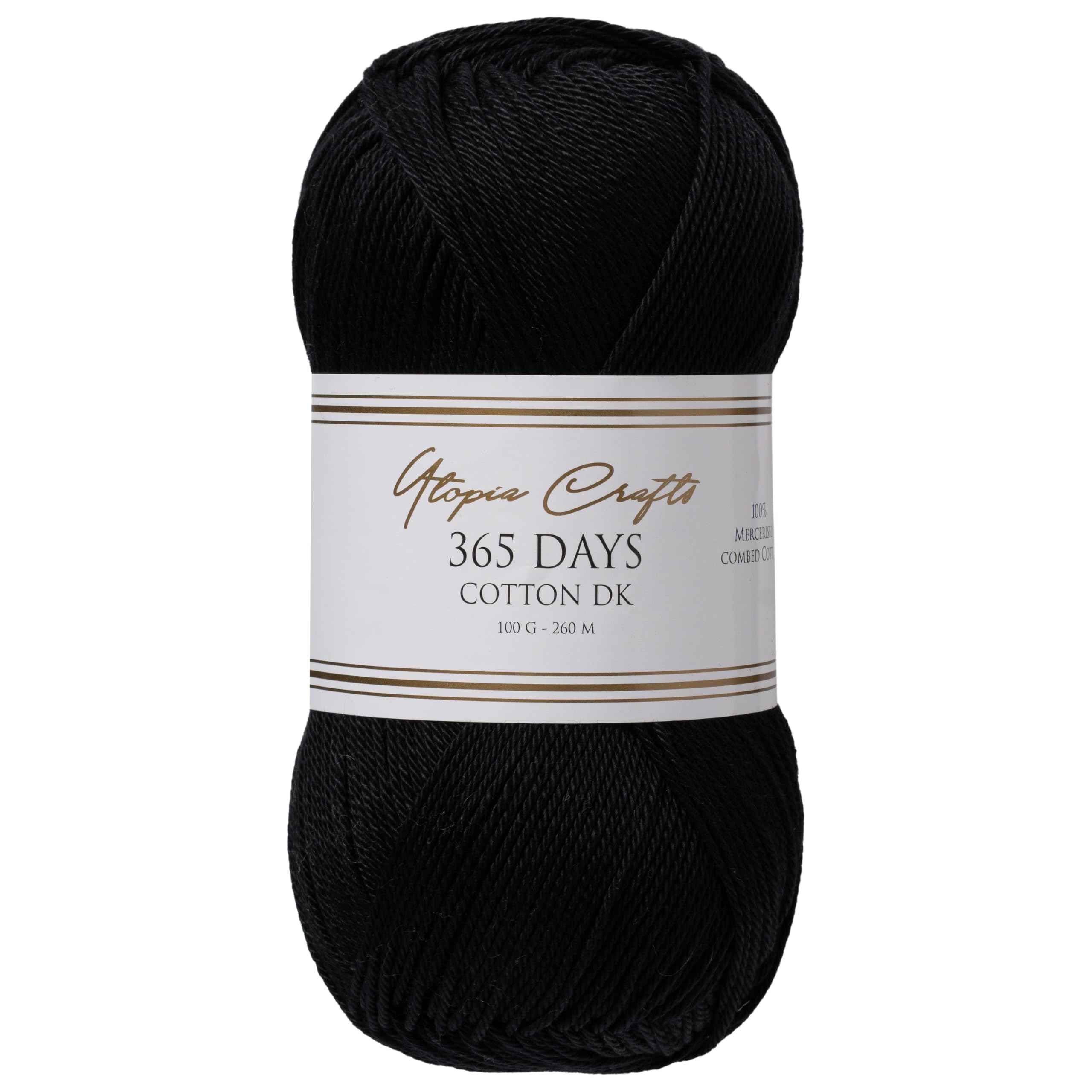 Utopia Crafts 365 Days Mercerised Combed Cotton DK Yarn for Knitting & Crochet 100g (Black)