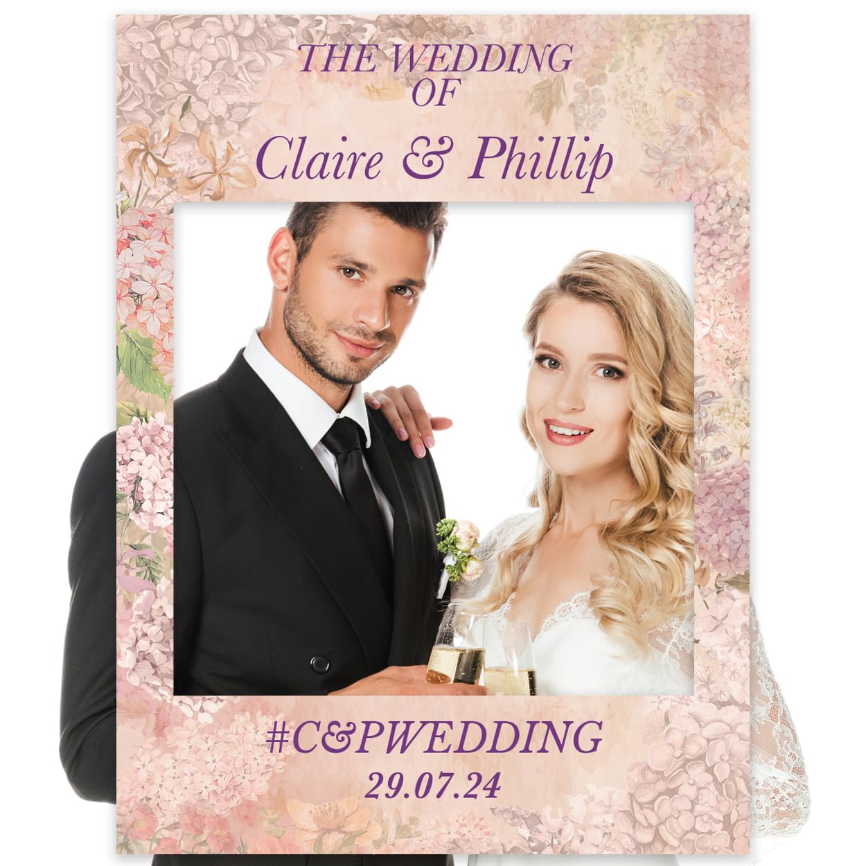 Paper Themes Enchanted Peachy Blooms Personalised Wedding Selfie Frame Photobooth Prop Decoration (Enchanted Peachy Blooms)