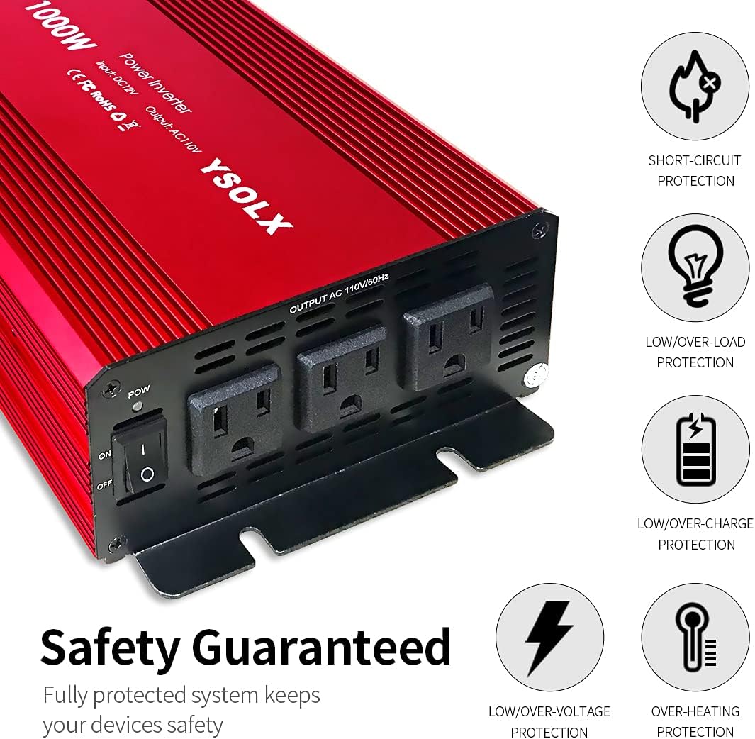 Power Inverter 12v to 110v, Dc to Ac Converter with 3 AC Outlets, 1000W Modified Sine Wave Inverter for Car/RV/Home : Automotive