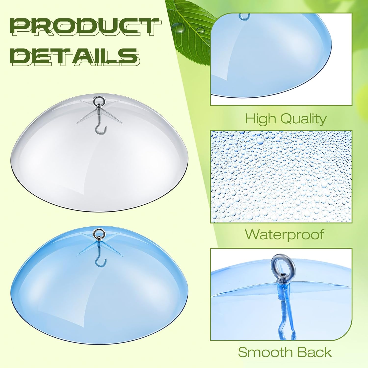 2 Pcs 10 Inch Squirrel Baffles Plastic Bird Feeders Protective Cover Dome Rain Proof with Hooks for Hanging Bird Seed Covers Rain Guards(Clear, Blue)