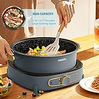 Vista 6 de Dezin Olla eléctrica Shabu Shabu con olla extraíble, olla caliente antiadherente de 5 L con control de potencia múltiple, olla eléctrica de 3.7