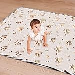 Boho Rainbow Baby Play Mat 71 X 59 Playpen Mat Thicken One-Piece Crawling Mat Non-Slip Cushioned Baby Floor Mat Letter Playmats for Babies Toddlers Infants Tummy Time Activity (71X59,Beige)