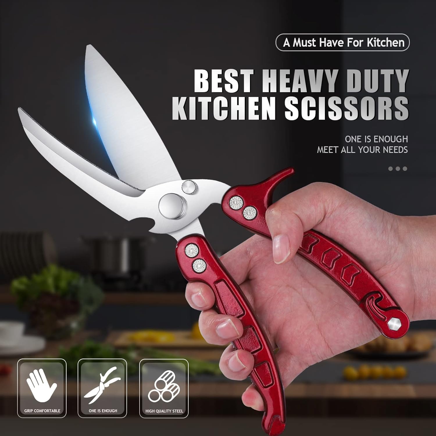 DRAGON RIOT Poultry Shears, Heavy Duty Kitchen Scissors, Red Chicken Poultry Shears, Sharp Meat Scissors - Image 2