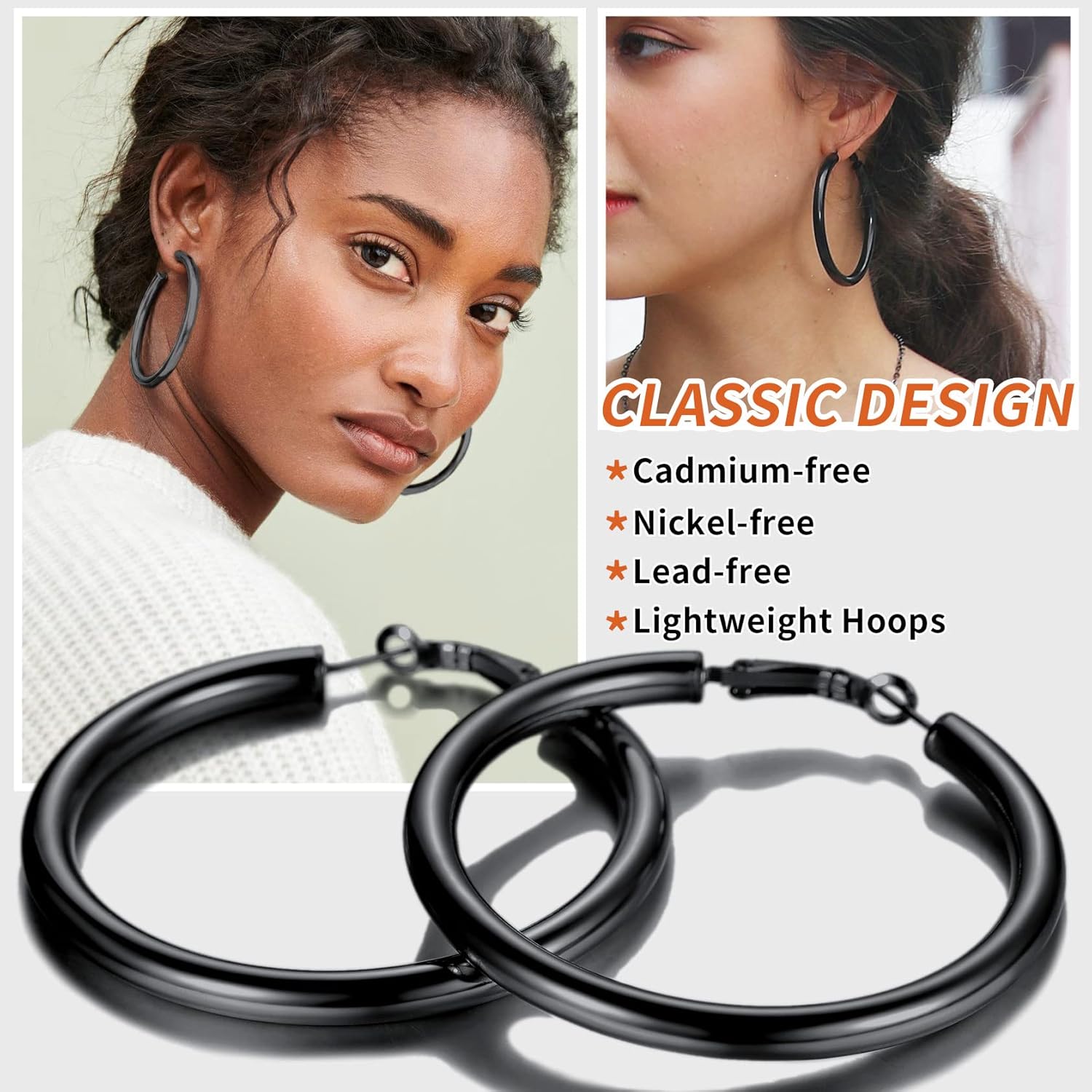 ChainsHouse Hypoallergenic Hoop Earrings For Women, 316L Stainless Steel/Black/18K Real Gold Plated, Minimalist Jewelry Round Tube Hoops Fits Sensitive Ears |30mm 40mm 60mm 80mm, with Gift Box - Image 3