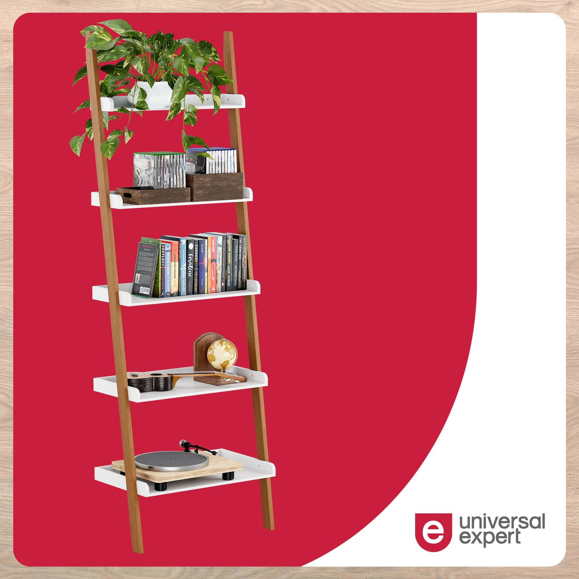 Remus Ladder Bookshelf, Oak and White
