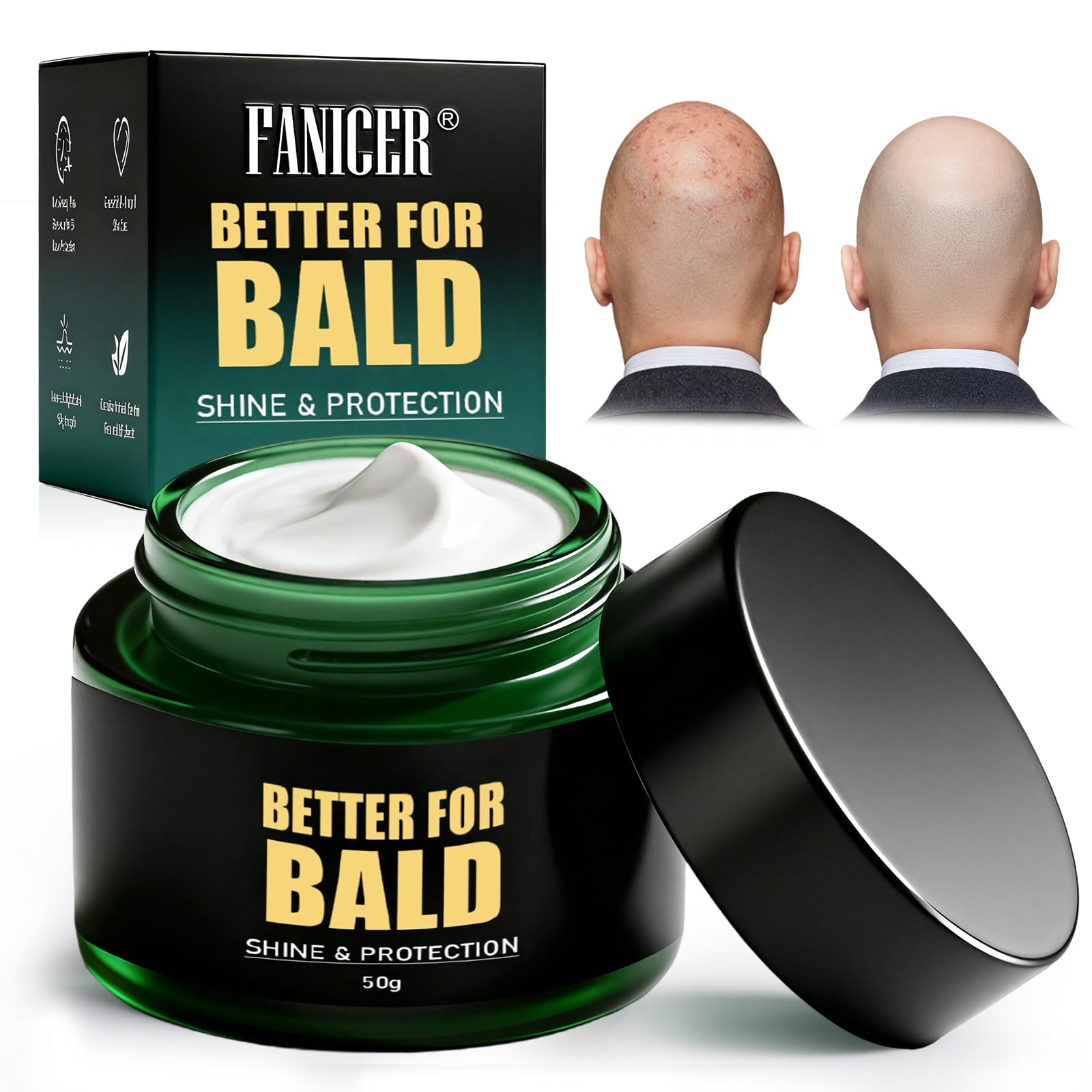 50ml Crema Teste Rasate, Crema Teste Calve Idratante e Lenitivo Nutriente, Cura del Cuoio Capelluto Dopo la Rasatura, Non Grassa, per Uomo Cuoio Capelluto Calvo