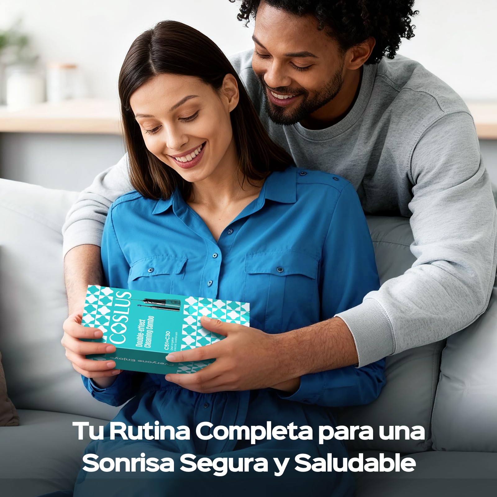 COSLUS C51C30 Cepillo de Dientes Eléctricoo con Irrigador Dental: Kit Limpieza Bucal Portátil para Cepillado y Hilo Dental, Varios Modos para Usuarios, Inalámbrico para Casa y Viajes, Negro y Azul.