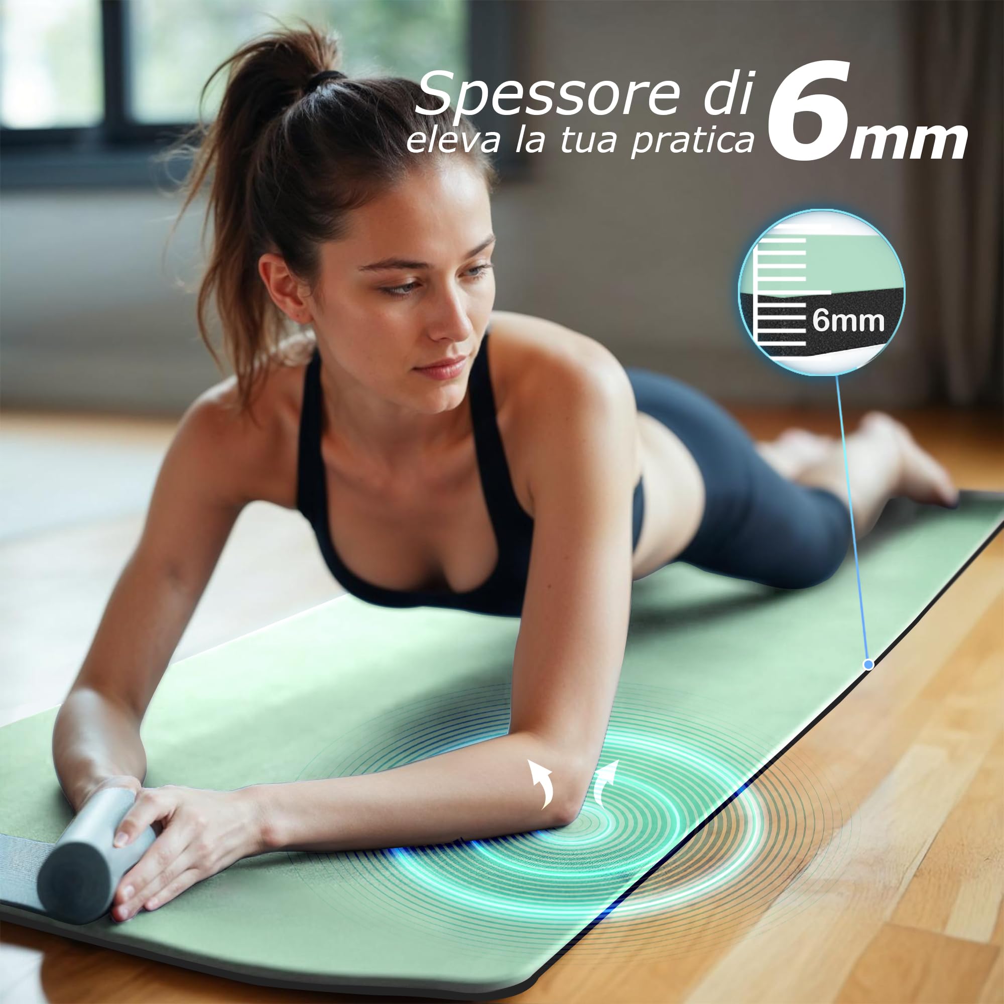 Tappetino Yoga in TPE Ecologico, m MU, Tappeto Allenamento Antiscivolo Doppia Faccia ad Alta Densita Materassino, Impermeabile Dimensione di 183 x 61 x 0.6 cm con Custodia