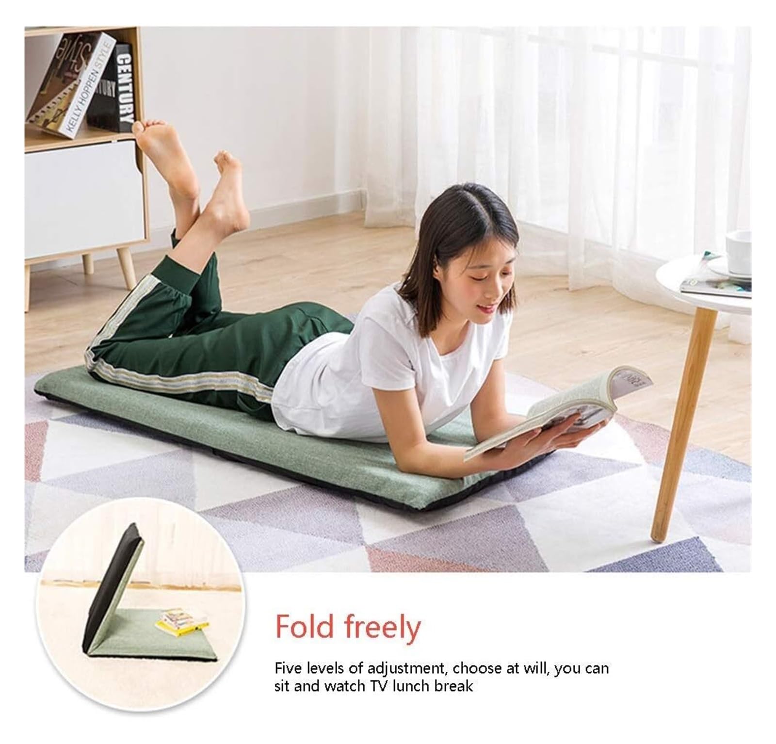 Silla de suelo plegable ajustable, sofá perezoso extraíble y lavable, asiento de meditación de 5 posiciones, tela gruesa de pelo corto, cómoda tumbona gris