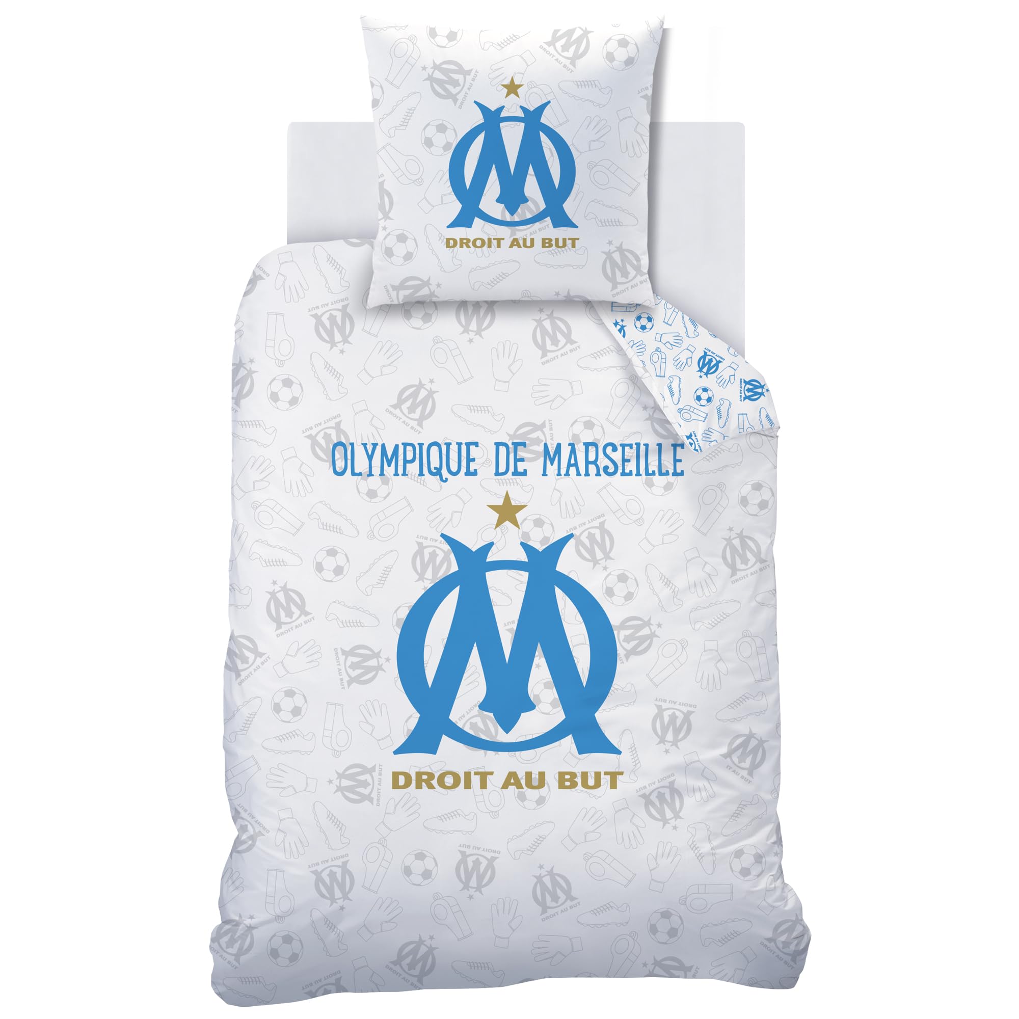 Parure De Lit Enfant OM 140x200cm - 100% Coton OEKO-TEX - Housse Couette + Taie 63x63cm - Bleu