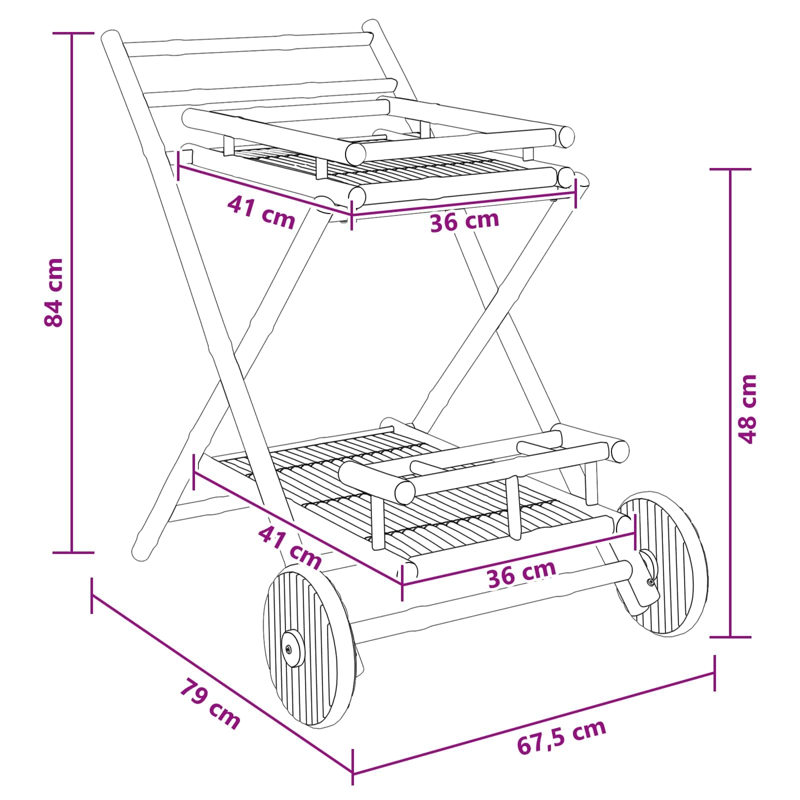 vidaXL Carrello da Servizio con Ruote Naturale 79 x 67,5 x 84 cm bambù, Carrello da tè in Bamboo Moderno e Resistente, Versatile per Interni ed Esterni, Pratico e Compatto con Ruote