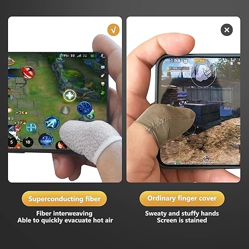 Miniatura 6 de 10 fundas para dedos para juegos móviles PUBG, fibra plateada de 0.012in, sensación suave, antisudor, ajuste extremadamente delgado para todos los