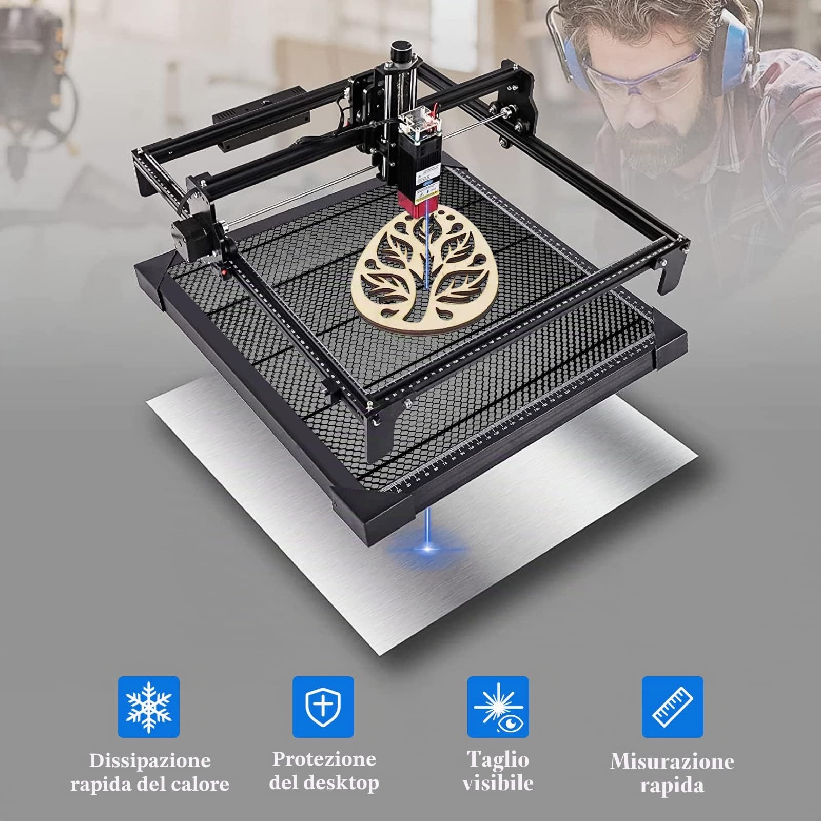 Honeycomb - Letto laser con piastra in alluminio, tavolo Honeycomb per taglio laser e incisione, griglia laser di accessori per incisione, 50 x 50 x 2,2 cm