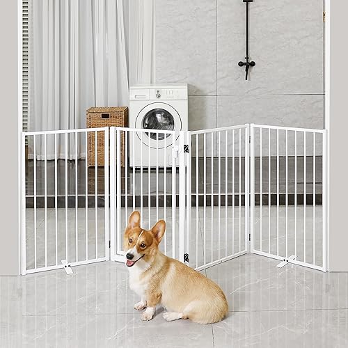 Miniatura 7 de Puertas de metal independientes para perros con puerta para interiores y exteriores, 80 pulgadas, extra ancho, 32 pulgadas de alto, puerta