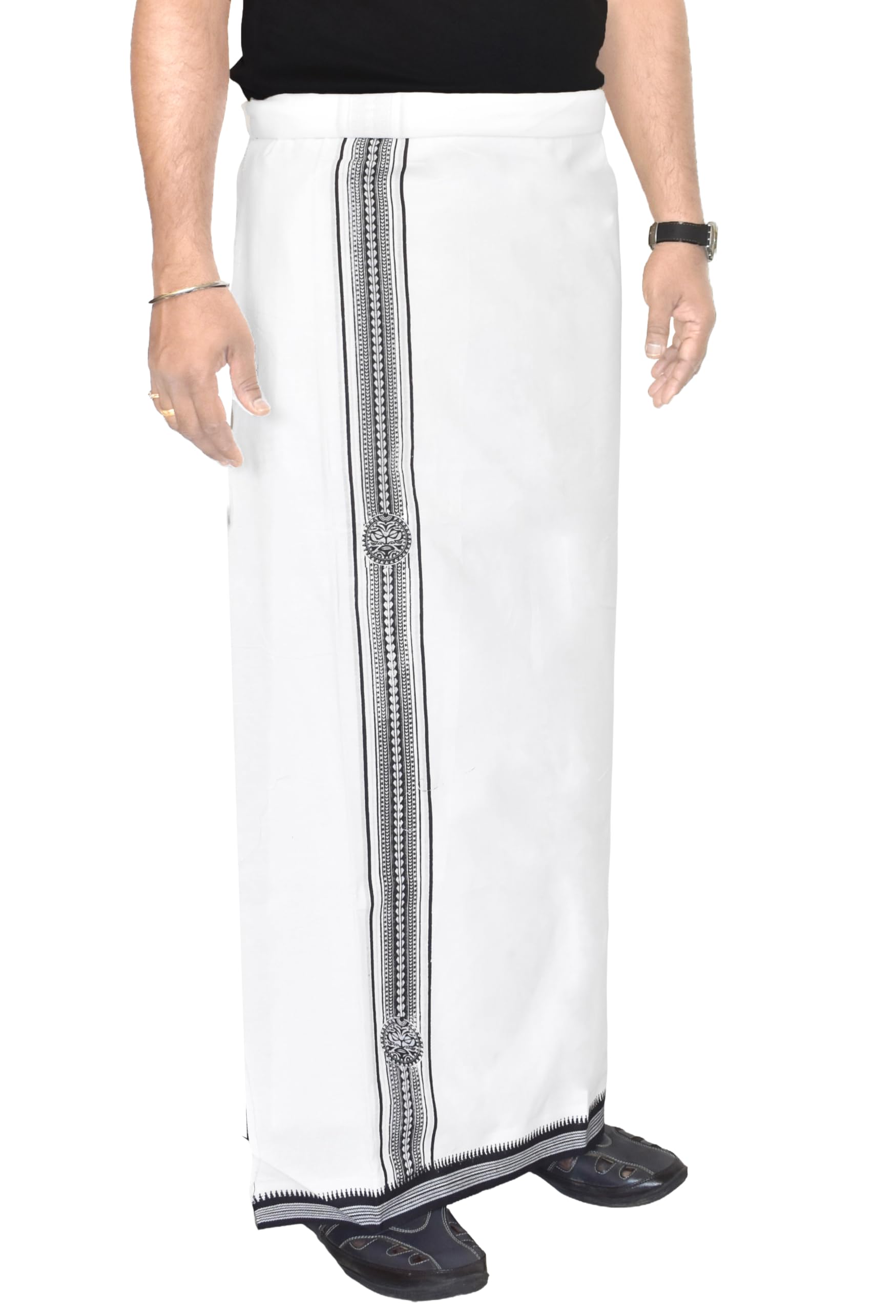 tuni mani Men's Cotton Print Dhoti with Decorative Printed Border/Length 2.0mtr Single Dhoti-picture-50