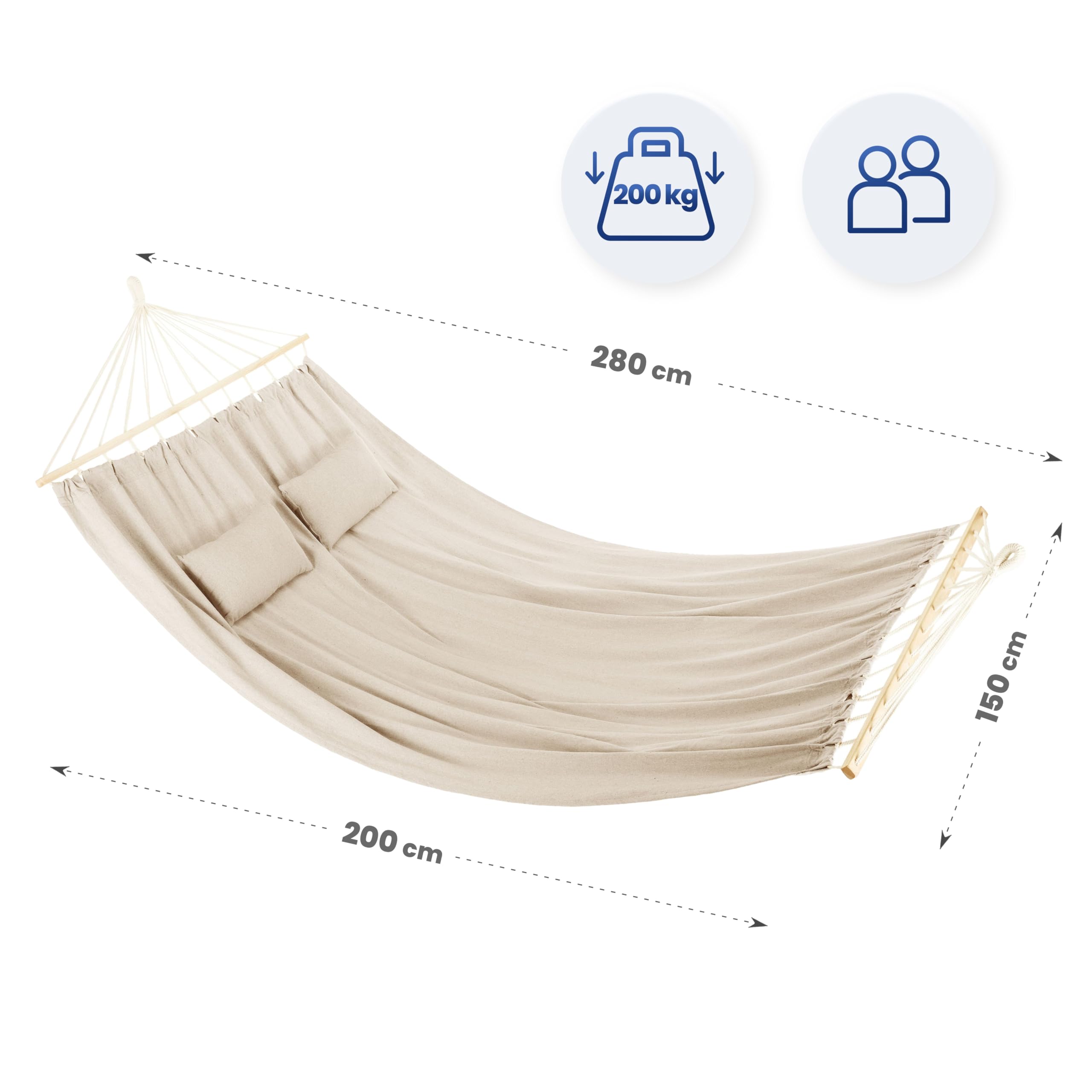 Hamaca 200 x 150, hasta 200 kg, Hamaca Doble para Exteriores para 1-2 Personas, de algodón con cojín para jardín, balcón, terraza, Hamaca Transpirable para niños y Adultos, Color Gris