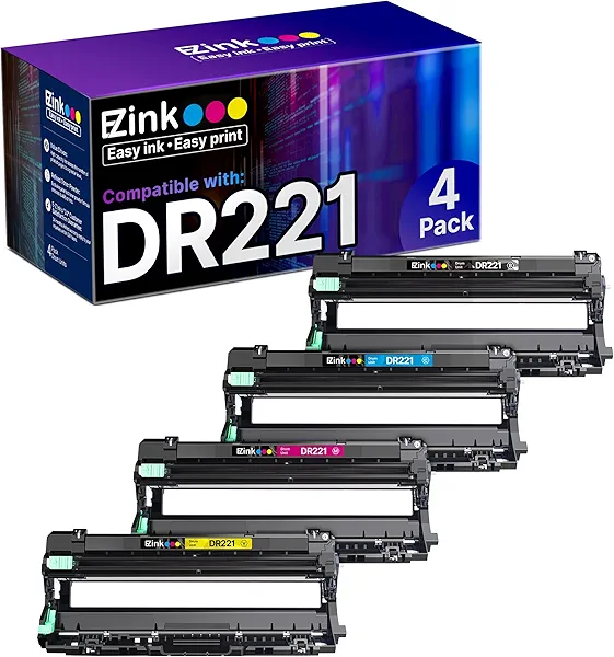 E-Z Ink Remanufactured Drum Unit Replacement for Brother DR221 DR-221 DR221CL to use with HL-3140CW HL-3170CDW MFC-9130CW MFC-9330CDW Printer (1 Black, 1 Cyan, 1 Magenta, 1 Yellow) 4 Pack