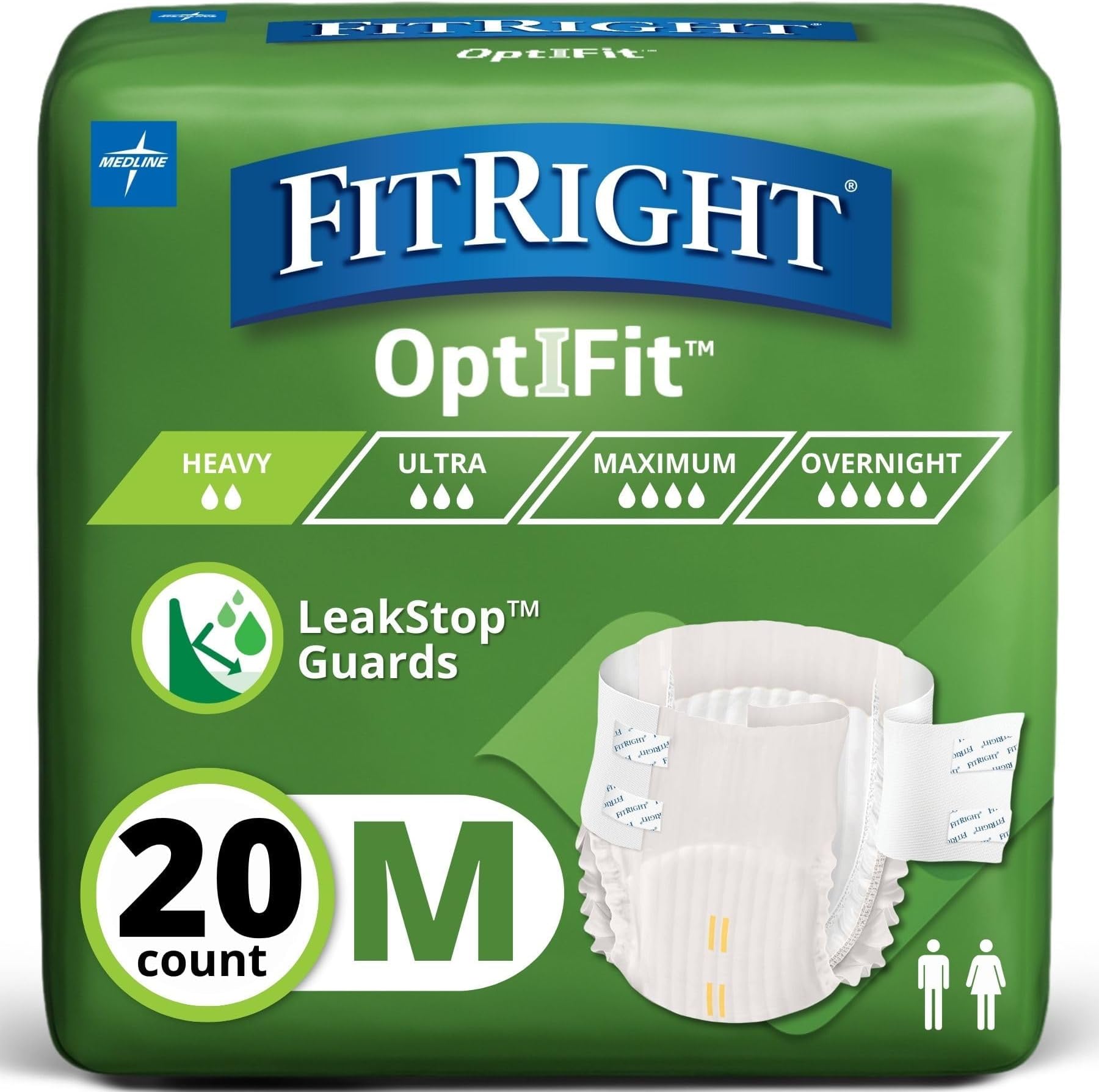 Extra+ Adult Diapers, Disposable Incontinence Briefs, Leak-Proof Diaper, Absorbent Briefs For Men and Women, Maximum Protection, Medium, 32 – 44 in, 20 briefs per bag