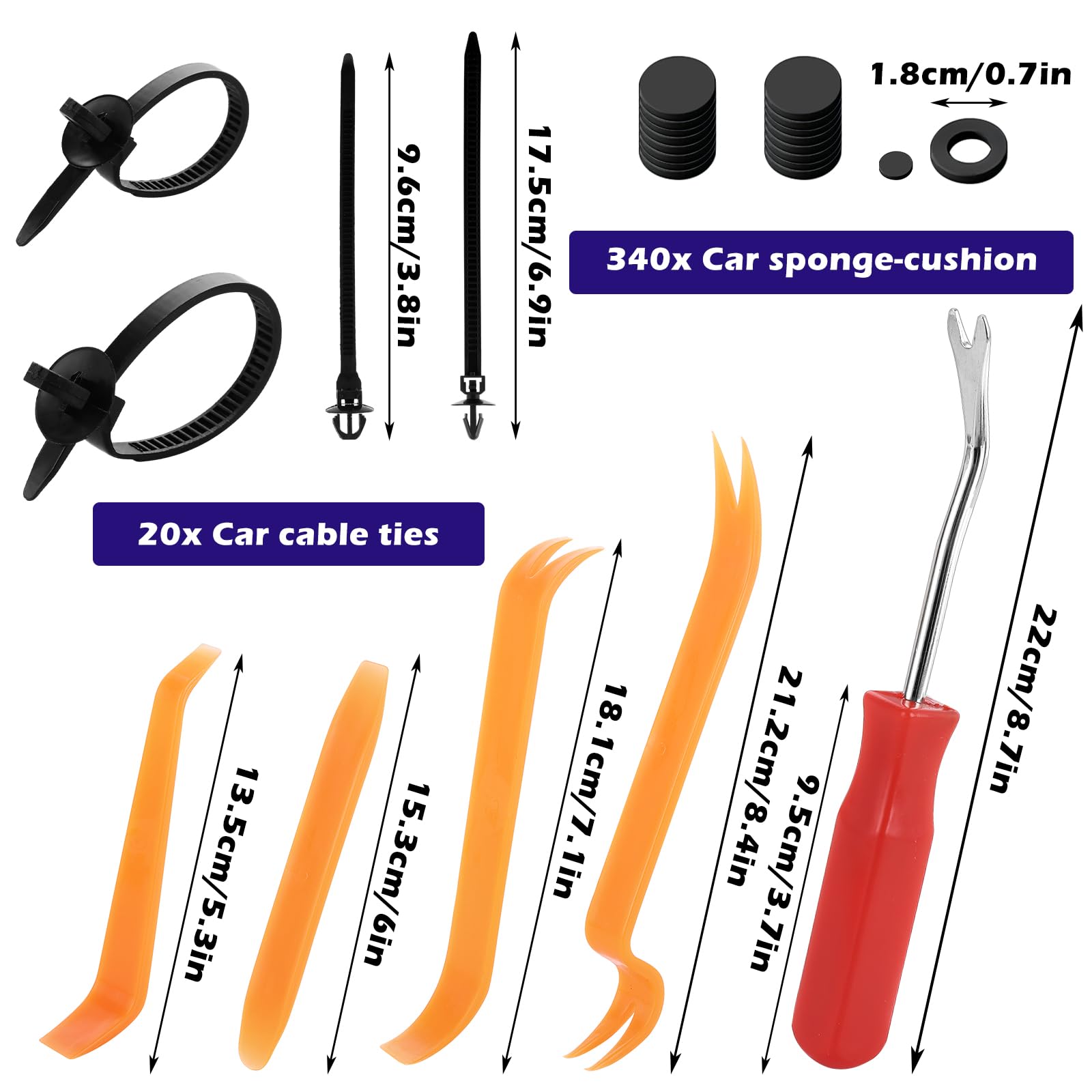 YOUNTHYE 1815-teiliges Auto-Verkleidungs-Clips & -Befestigungs-Set, Universal-Auto-Halterungs-Clips, 40 Größen, Auto-Nieten-Set mit 20 Kabelbindern und Entfernungswerkzeug für Stoßstange, Tür
