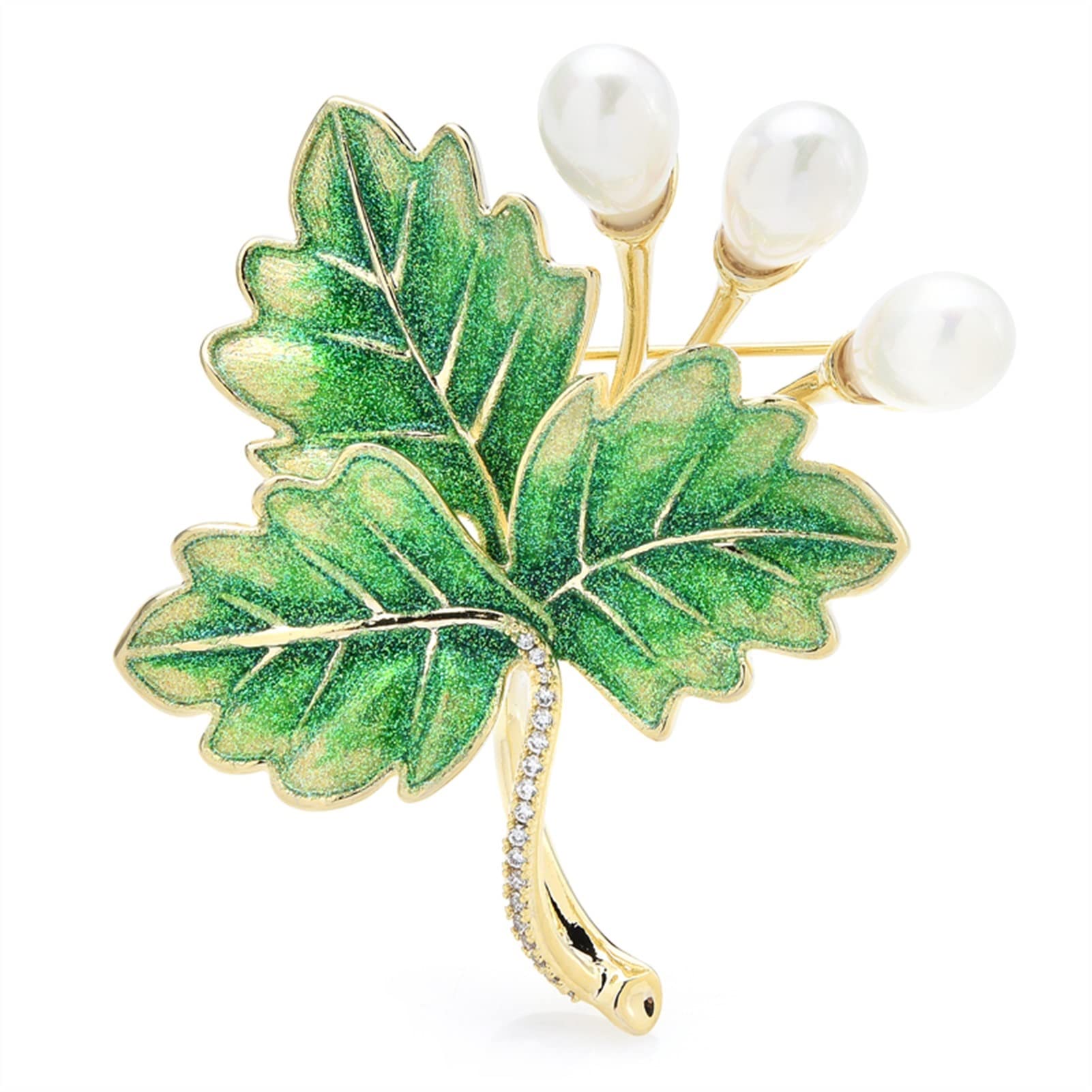 Broche Accesorios de moda for mujer, broche Vintage con forma de hoja esmaltada con perlas, broche for fiesta, broche for banquete Broches para Ropa (Color : Green)