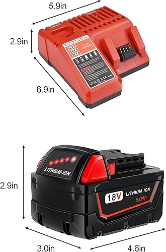 Miniatura 8 de WORTHMAH Paquete de 2 baterías M18 de 5.0Ah 18V y reemplazo de cargador para batería de iones de litio Milwaukee M18 compatible con 48-11-1815