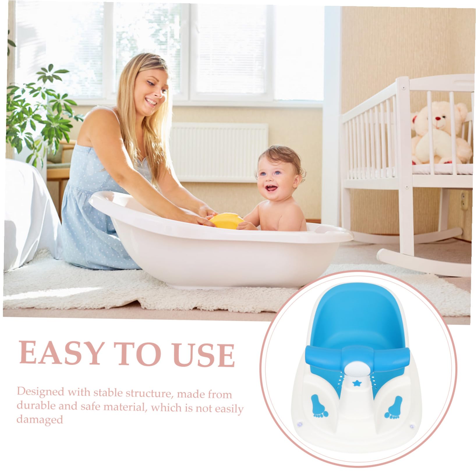 Asiento De Bañera Para Ñiño Antideslizante Azul Respaldo, Ventosas De Seguridad, Silla De Baño Para Niños De 6 a 12 Meses, Material Duradero, Adecuado Para Baño Seguro y Cómodo