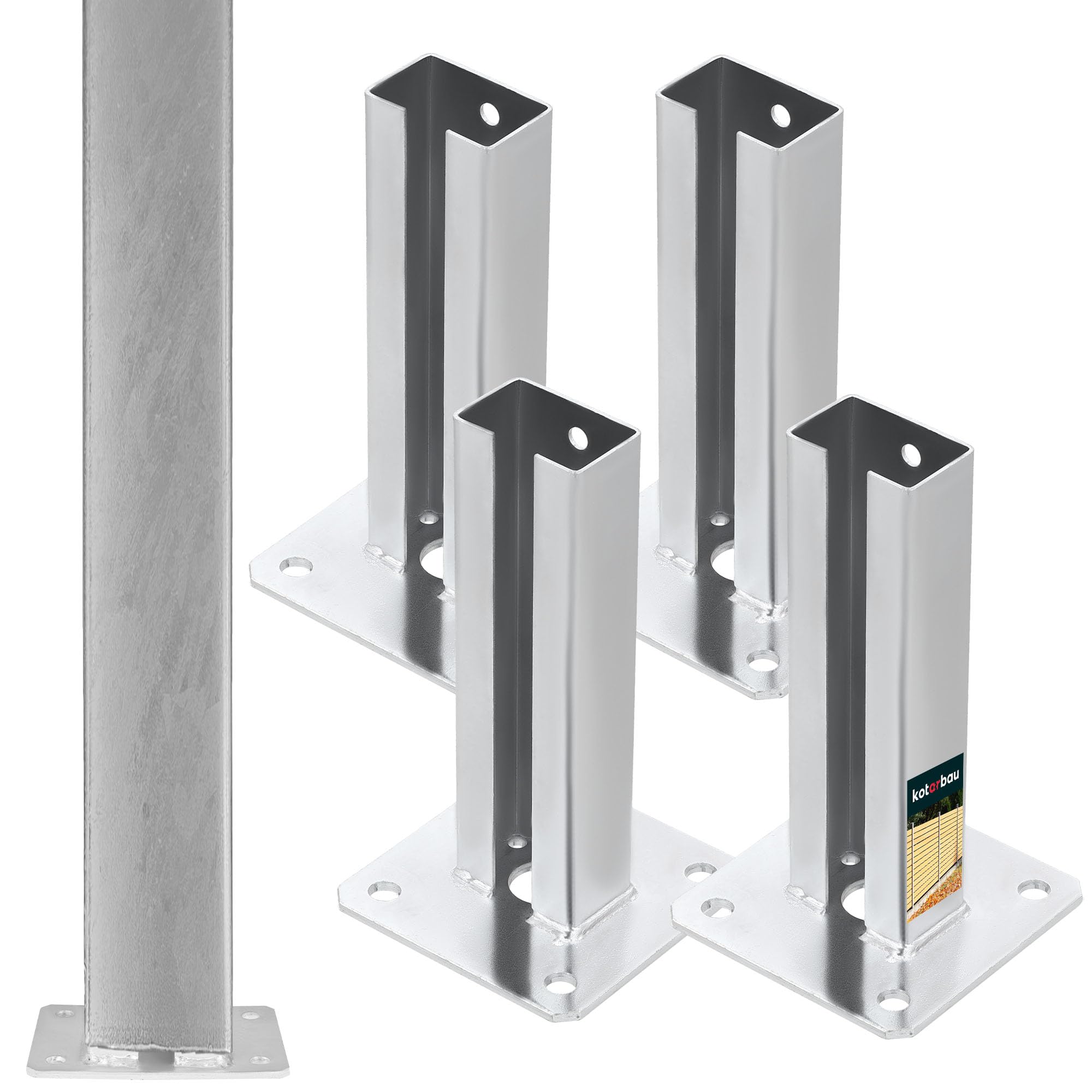KOTARBAU® 4pcs Fence Post Support - Galvanized Steel - 60x40 mm (2.4x1.6 inches) - Silver - Heavy Duty - Bolt Down - Post Base - Weather Resistant - Durable