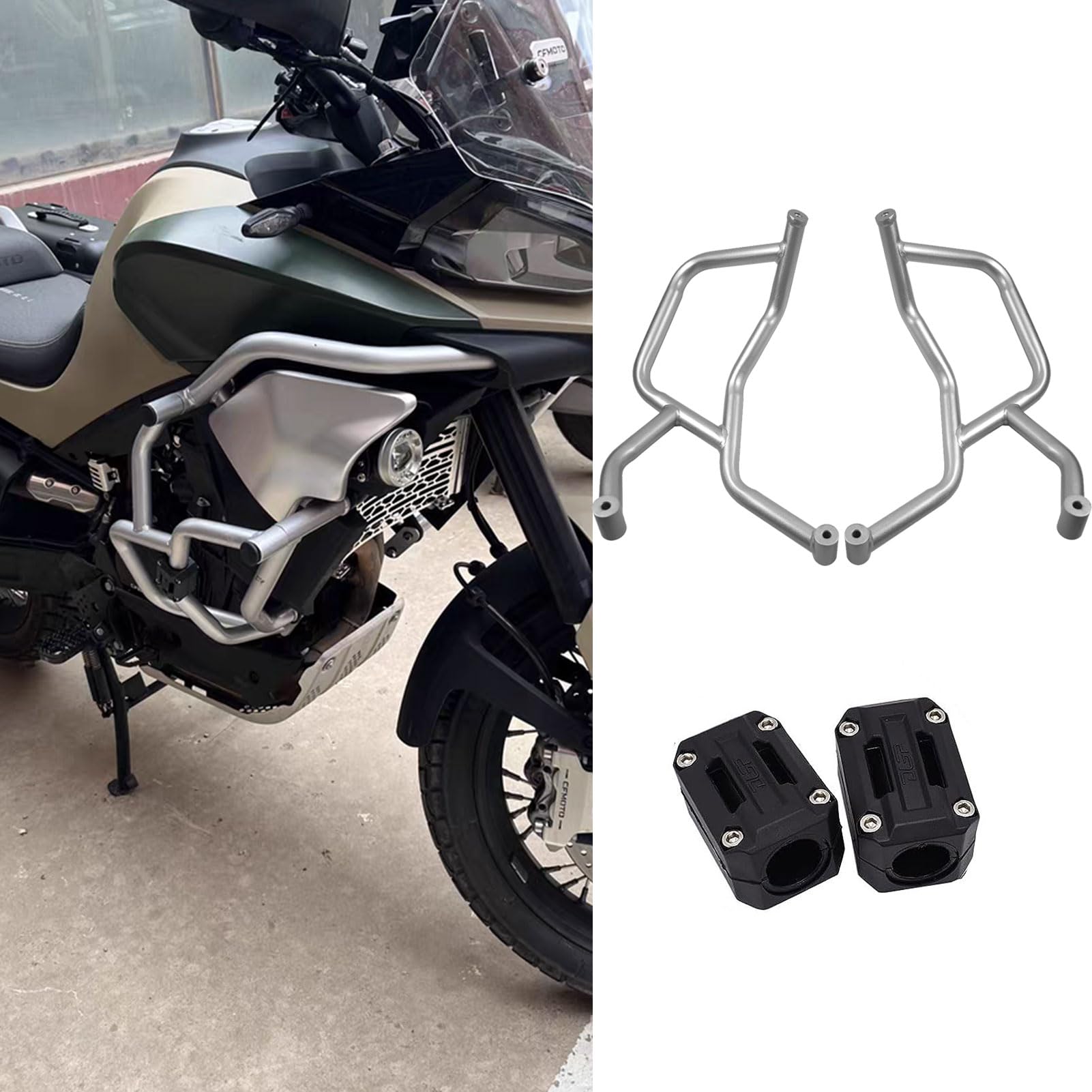 Motorcycle CF Moto 800MT Highway Engine Guard Crash Bar Bars Bumper Stunt Cage Protector Anti-Fall Kit Fits for CFMOTO 800 MT Modified Parts Accessories 2021 2022 2023 2024 2025 (Silver)