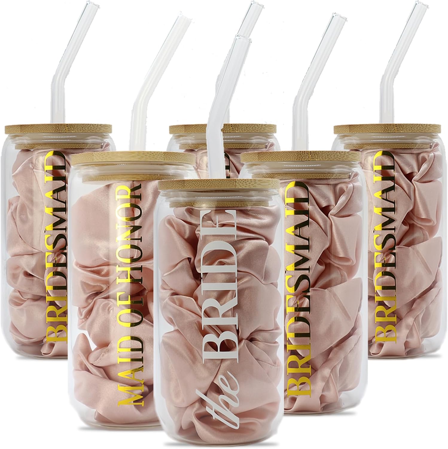 Bridal Party Cups Set of 6 with Bamboo Lids and Straws 12