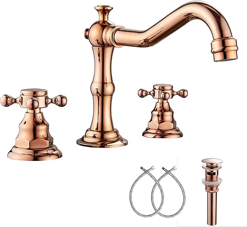 GGStudy Grifo de lavabo de baño de 8-16 pulgadas con dos manijas, 3 orificios, instalación extendida, grifo mezclador de lavabo de cobre con desagüe