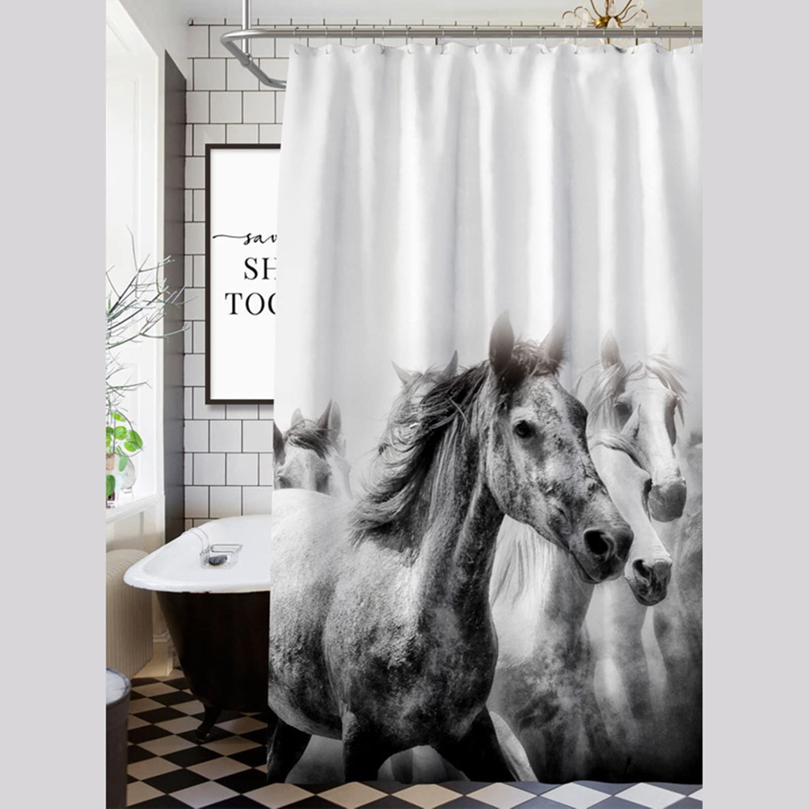 Tende da doccia per bagno, tenda da doccia corta, in poliestere, bianco, grigio, tenda da doccia 150 x 180 cm, decorazione per il bagno