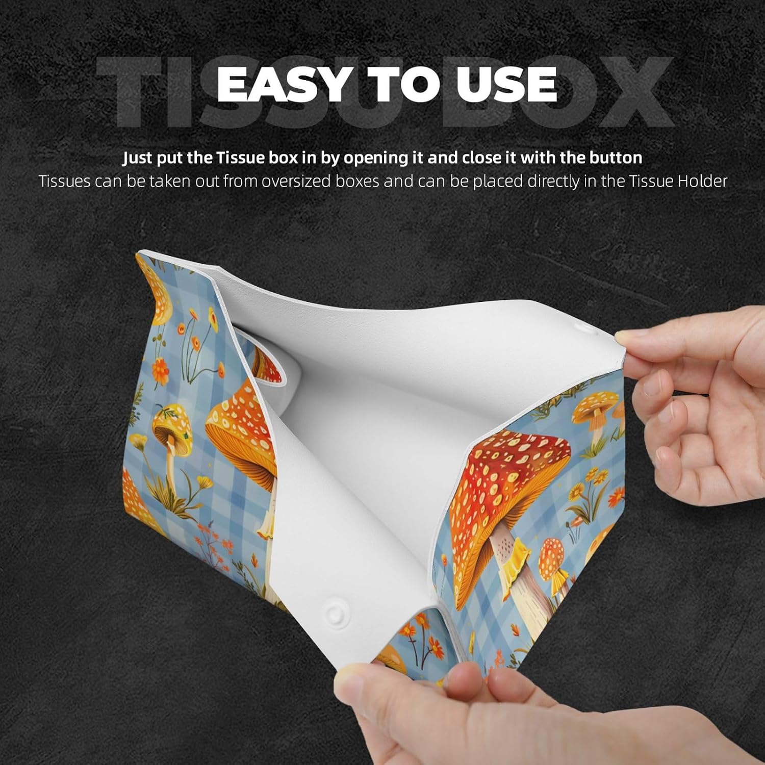 Sewant Mushroom Plaid Rectangle Tissue Box Cover Rectangular Tissues Boxes Cover Decorative Tissue Case Paper Holder Organizer Long Leather Tissue Case Box Cover for Bedroom Dining Office Desk image 5