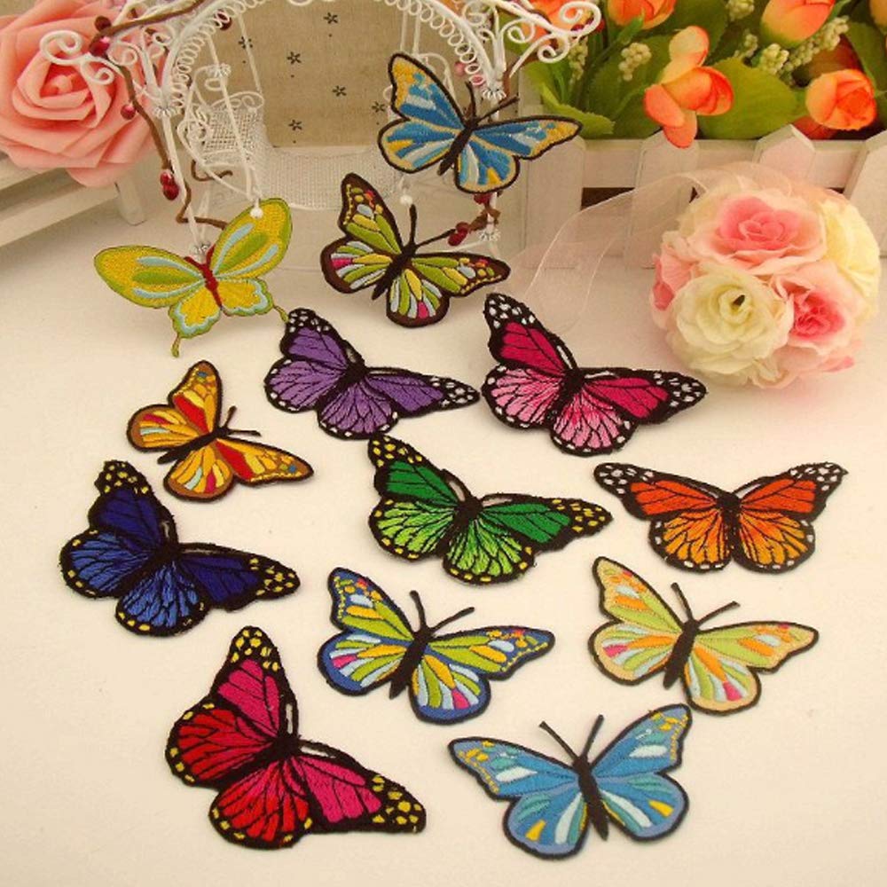 12 Schmetterlings-Aufbügelflicken – Gestickte Blumen-Patches Für Kleidung, Jeans & Taschen