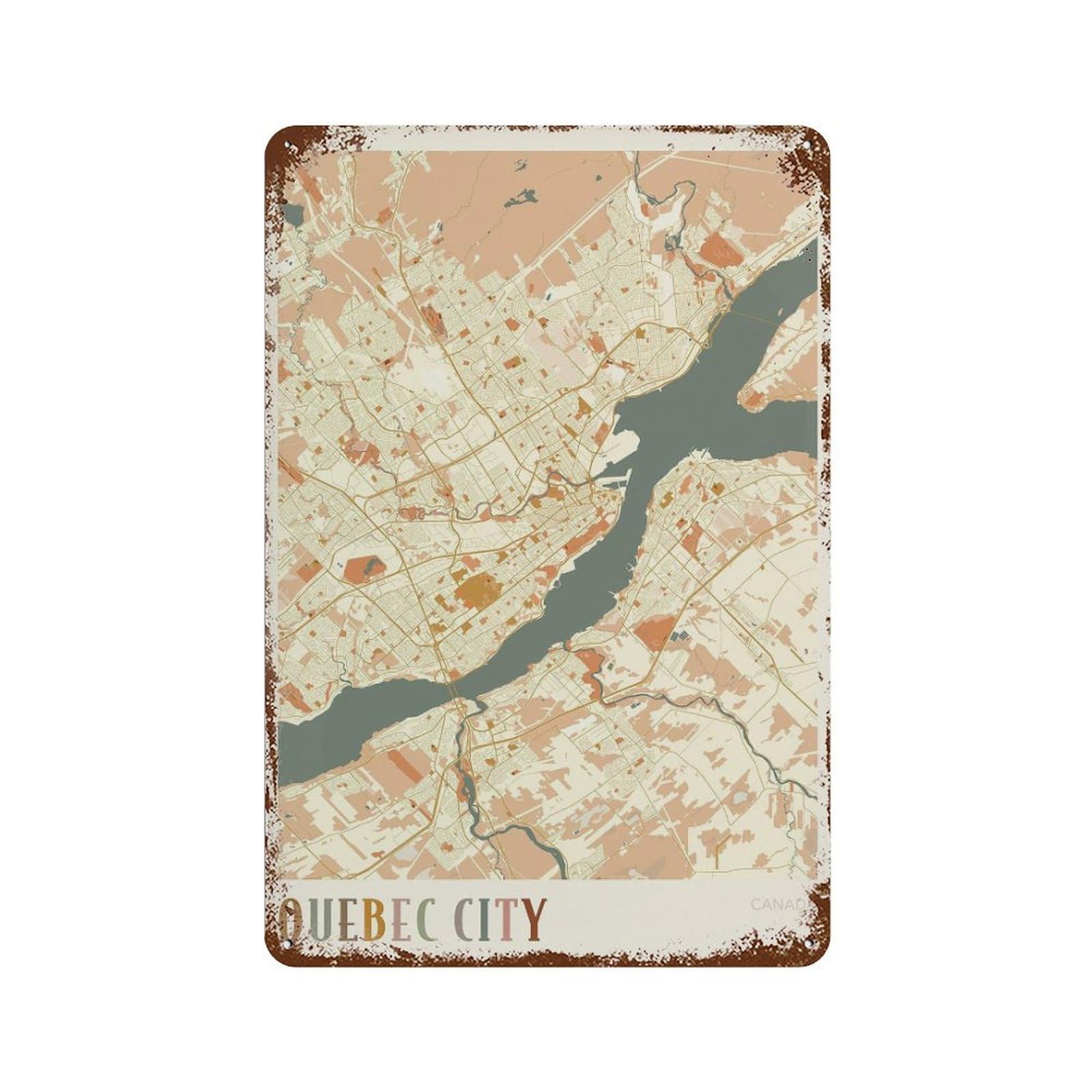 xiaoxiaoshen Quebec City Map Canada Boho Wall Decor Art Metal Tin Poster Modern Home Decor Art Home Bar Shop Decorations Vintage Sign 30x20cm