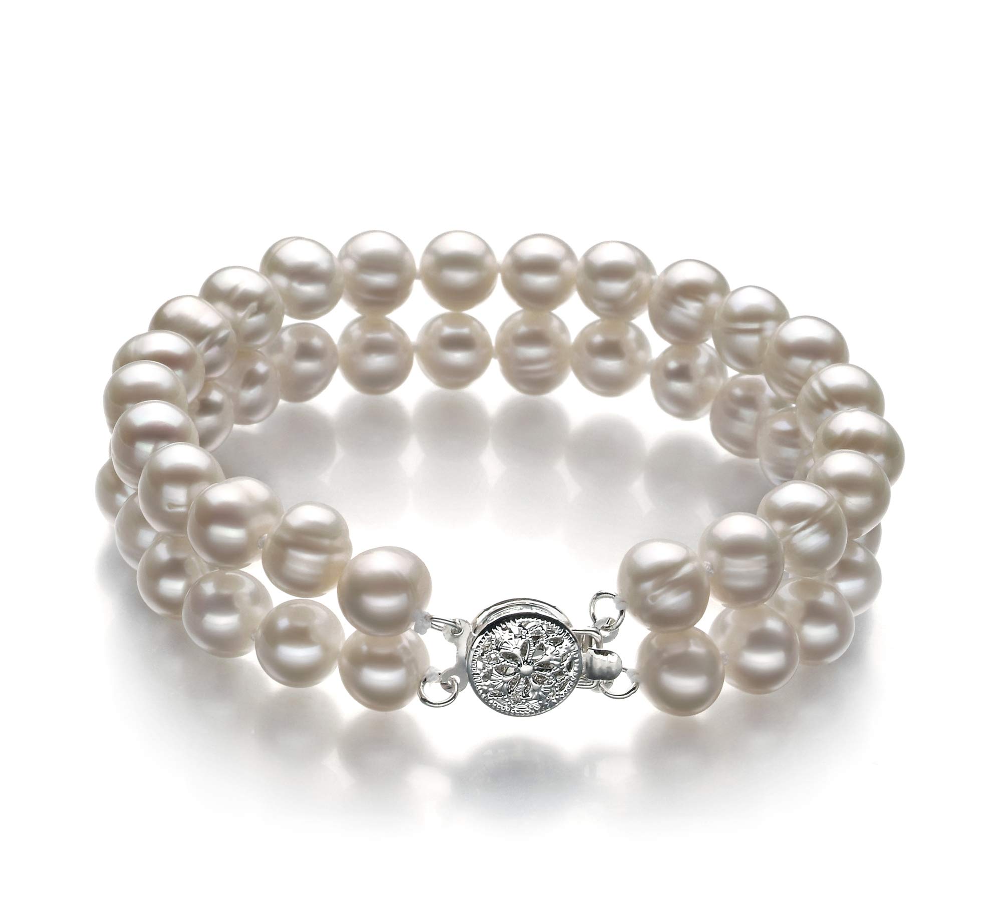 EDA White Double Strand 925 Silver Cultured Pearl Bracelet